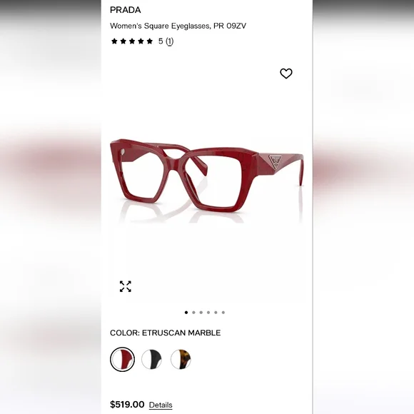 Authenric Prada 09ZV Women's Bold Red Glasses NWOT - Picture 8 of 8